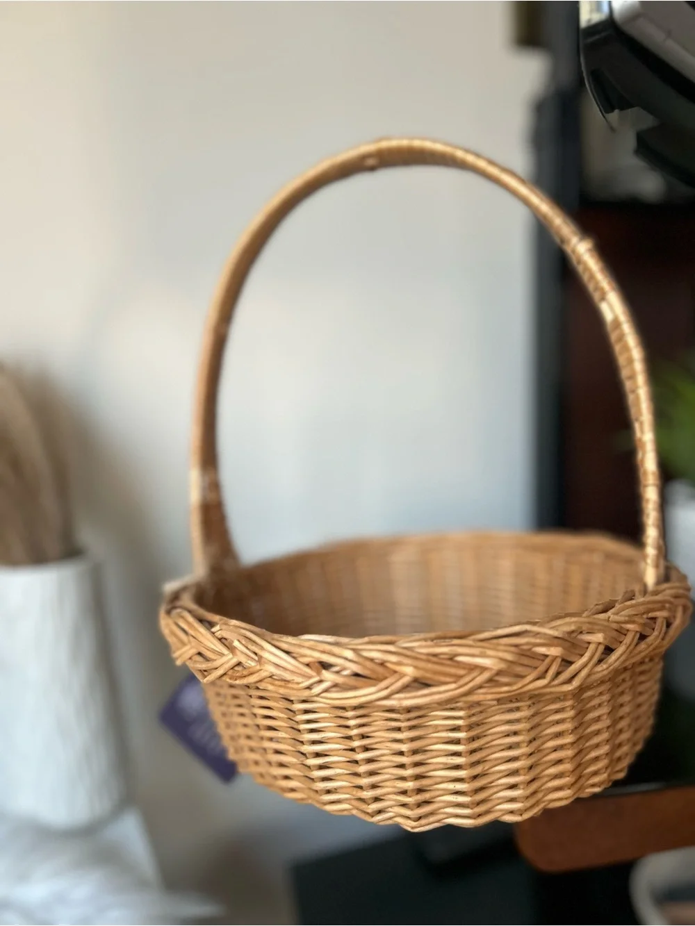 Woven Handled Decorative Basket in Natural Tan